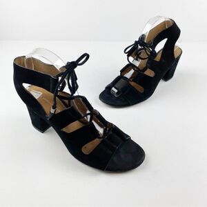 Antonio Melani Jessay Black Suede Leather Lace Up Block Heel Sandals Size 9.5